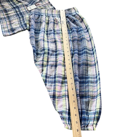 Free People Nicole Smocked Plaid Crop Top - Size L - Blue/Pink/Yellow - Picture 12 of 12